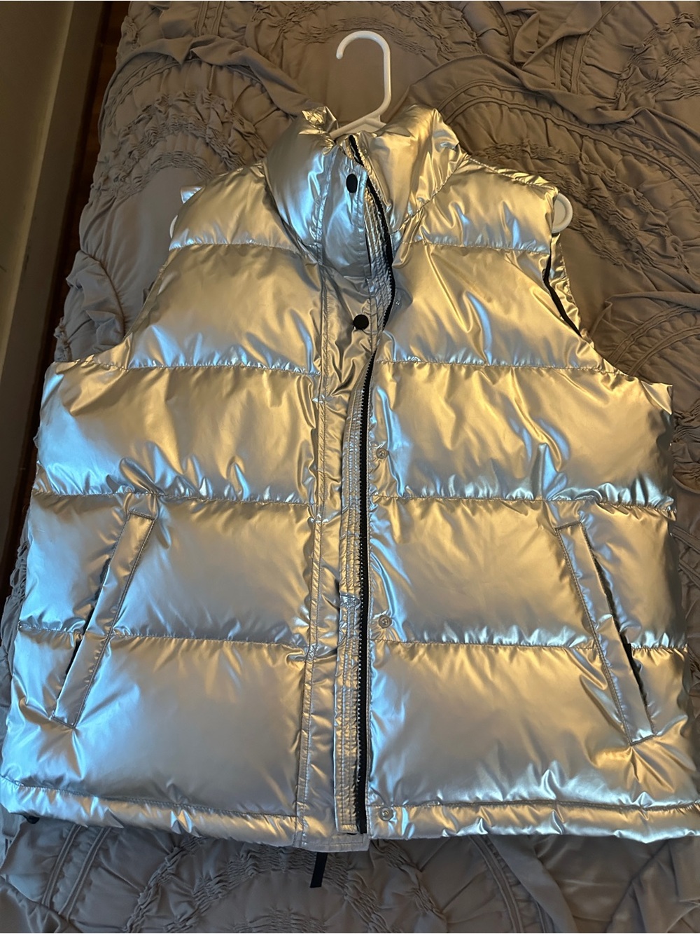 Lands' End Metallic Silver Quilted Puffer Vest